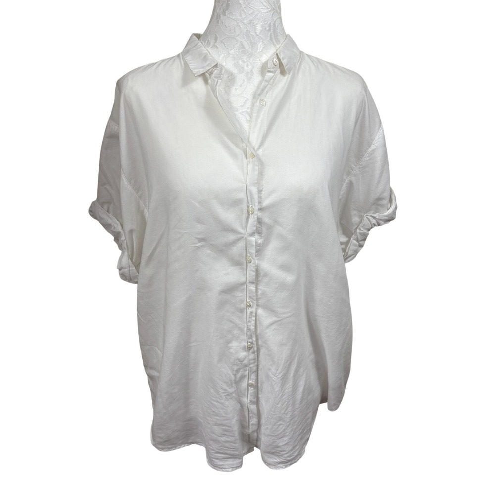 Xírena White Oversized Casual Short Sleeve Button Down Shirt Blouse Top Womens S